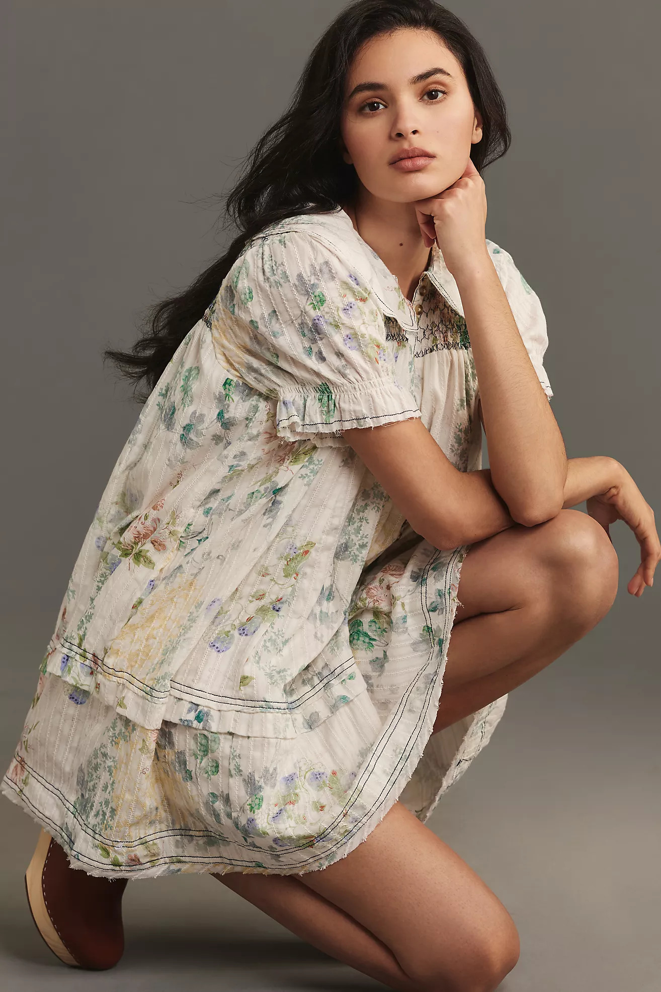 Pilcro Puff-Sleeve Collared Mini Dress | Anthropologie (US)