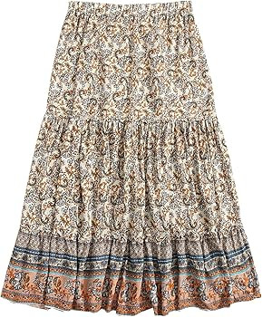 Milumia Women Boho Vintage Floral Print Long Skirt Summer Tiered Maxi Skirt | Amazon (US)