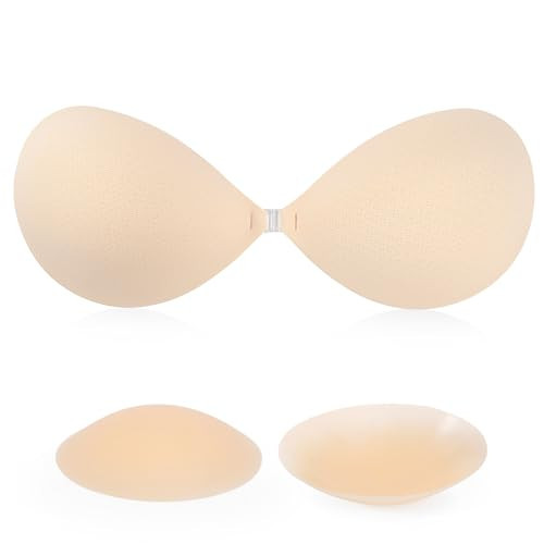 RELIRELIA Sticky Bra, Strapless Bra Invisible, Silicone Adhesive Push Up Backless Bras with Nipple Covers for Women D Beige | Amazon (US)