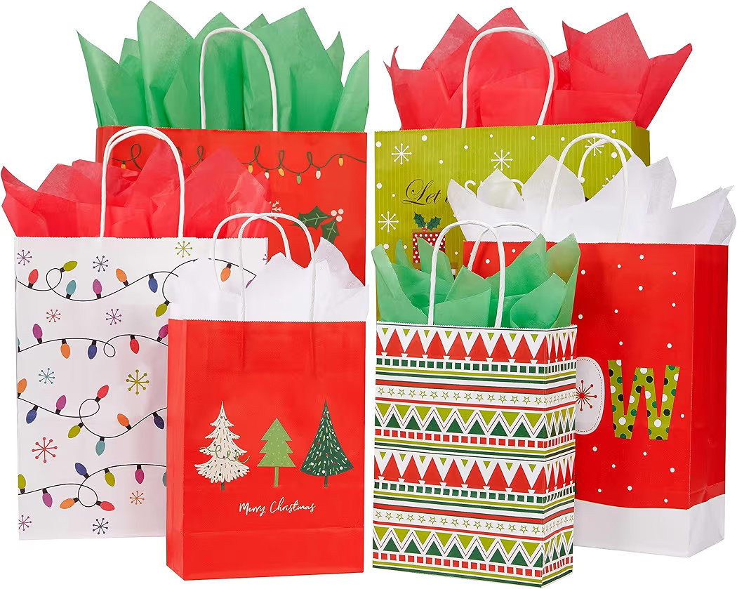 SUNCOLOR Pack of 24 Christmas Gift Bags Assorted Sizes With Tissue paper (8 Large 13", 8 Medium 1... | Amazon (US)