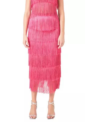 Endless Rose Women's Fringe Tiered Maxi Skirt, Fuchsia, Small | Belk