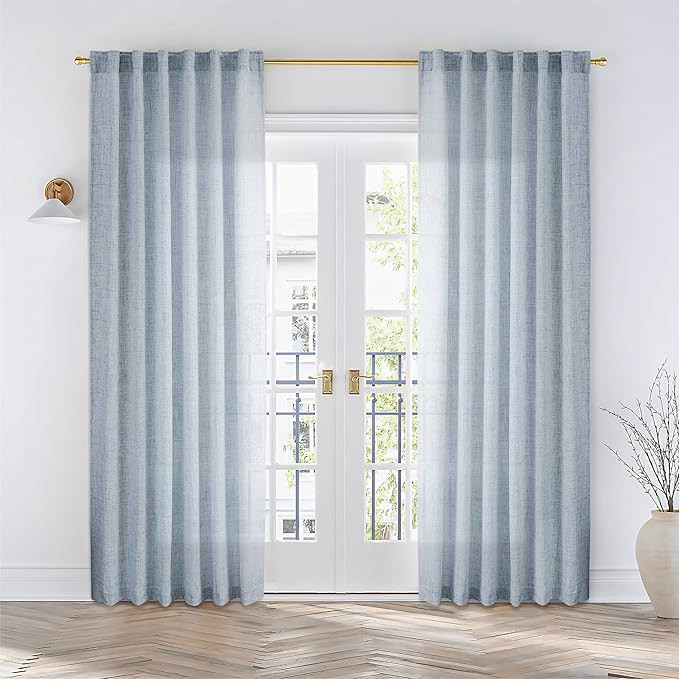 Dusty Blue Linen Curtains 84 Inches Long for Living Room 2 Panels Set Back Tab Farmhouse Boho Lig... | Amazon (US)