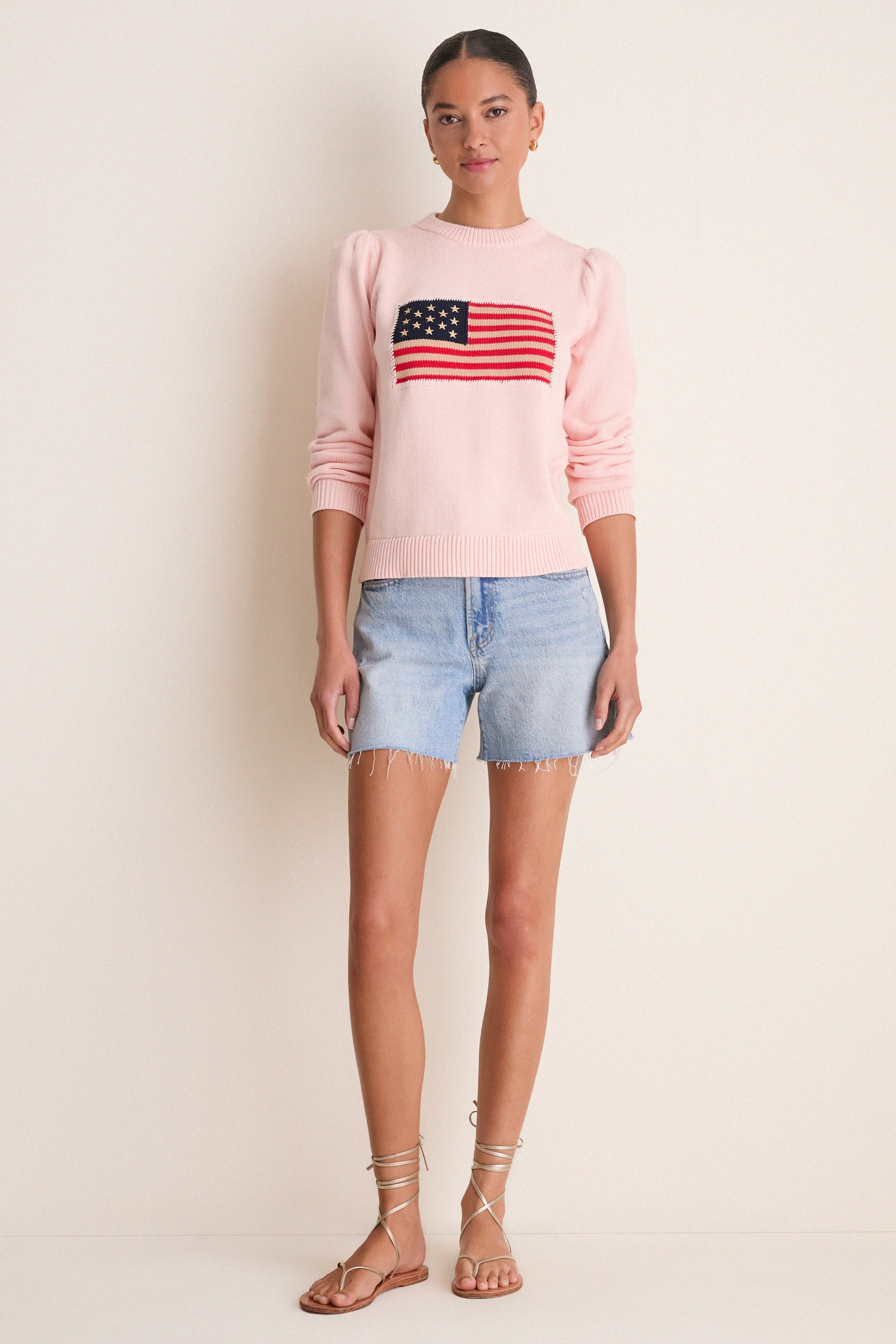 Light Pink Cropped Cotton Puff Sleeve Americana | Tuckernuck (US)