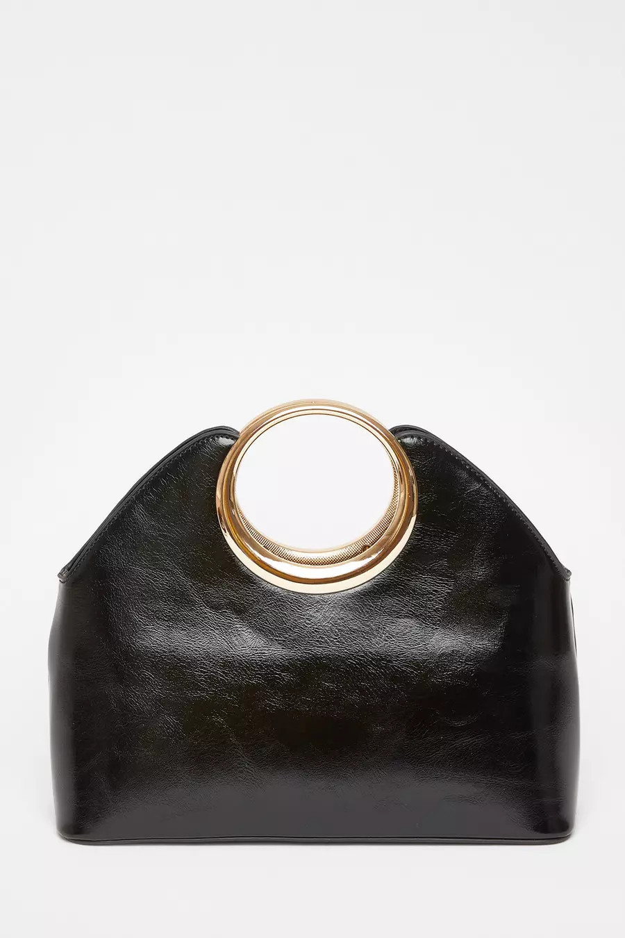 Black Faux Leather Top Handle Bag | Quiz Clothing