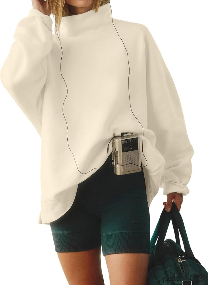 Womens Mock Neck Sweatshirts Oversized Fleece Turtleneck Long Sleeve Loose Fit Drop Shoulder Pull... | Amazon (US)