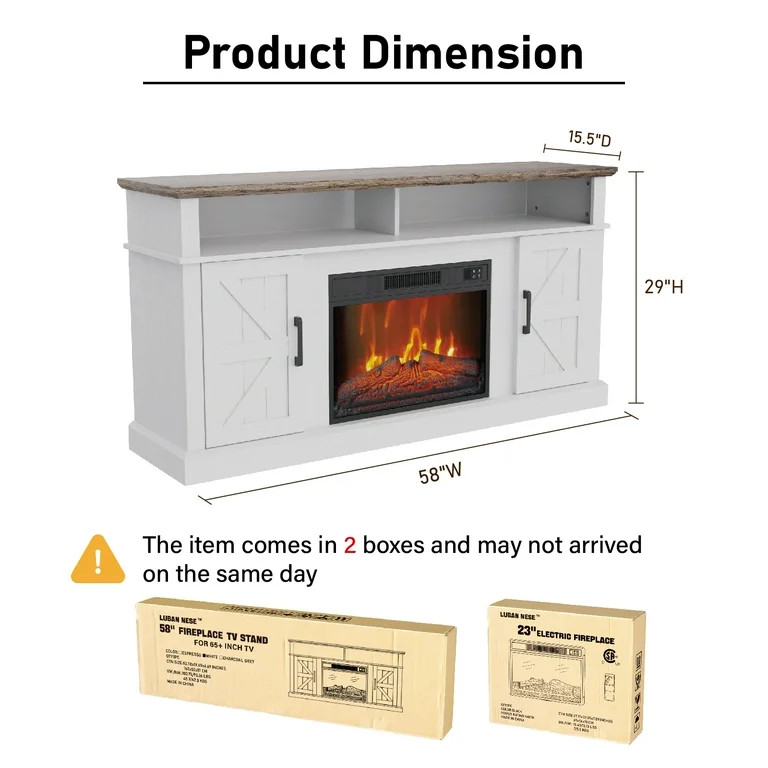 58" TV Stand with 23" Electric Fireplace for TVs Up to 65" , Entertainment Center with Storage Ca... | Walmart (US)