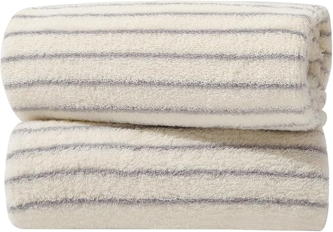 Set of 2 Striped Hand Towels – Soft, Absorbent Cotton for Bathroom & Kitchen, Vintage Look, Gen... | Amazon (US)