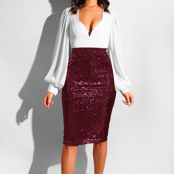 TANGNADE Women Fashion Solid Slim High Waist Push up Hip Pencil Zipper Sequin Skirt - Walmart.com | Walmart (US)