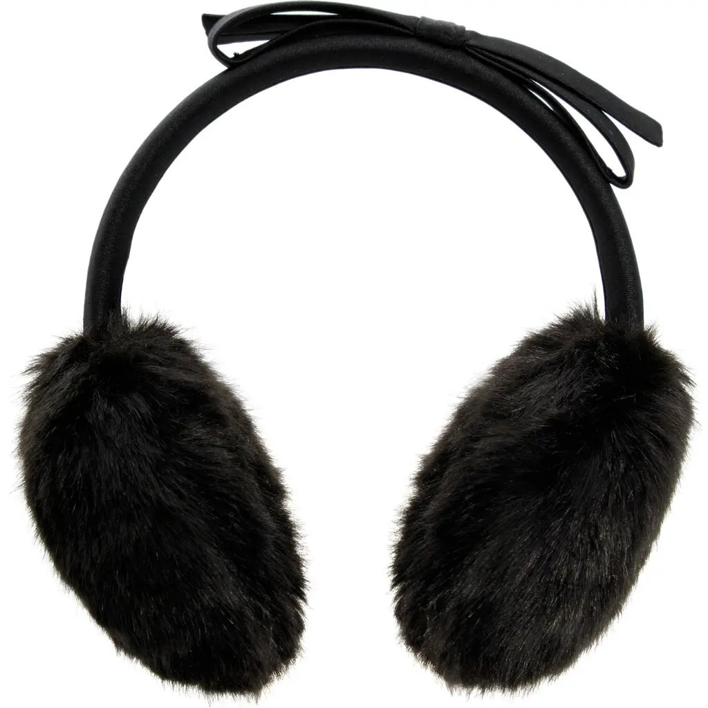 Kate Spade New York shoelace bow faux fur earmuffs in Black at Nordstrom | Nordstrom