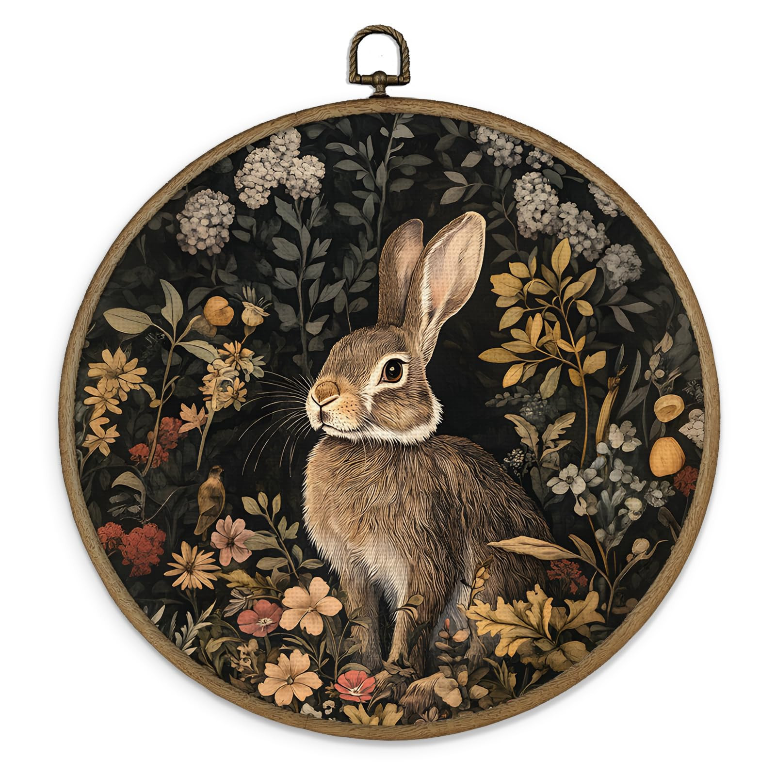 MAQIKA Farmhouse Eater Bunny Framed Wall Art Decor, Vintage Bunny Botanical Round Wall Hanging De... | Amazon (US)