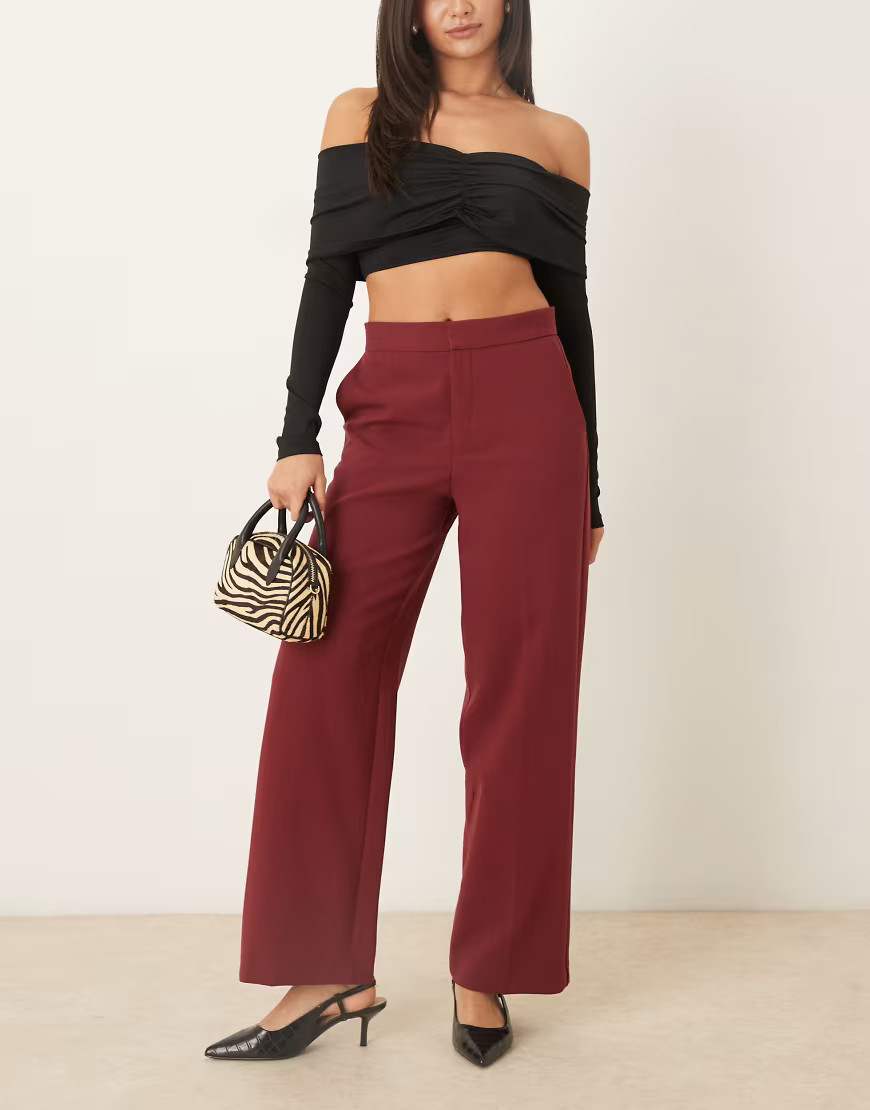 Mango tailored straight trouser in burgundy | ASOS (Global)
