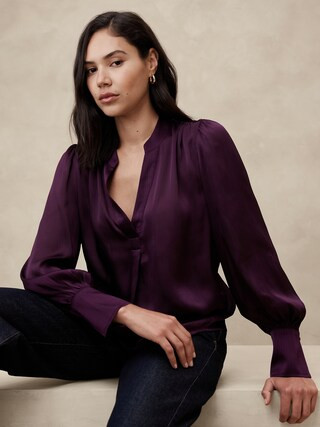 Crinkle Volume-Sleeve Blouse | Banana Republic Factory