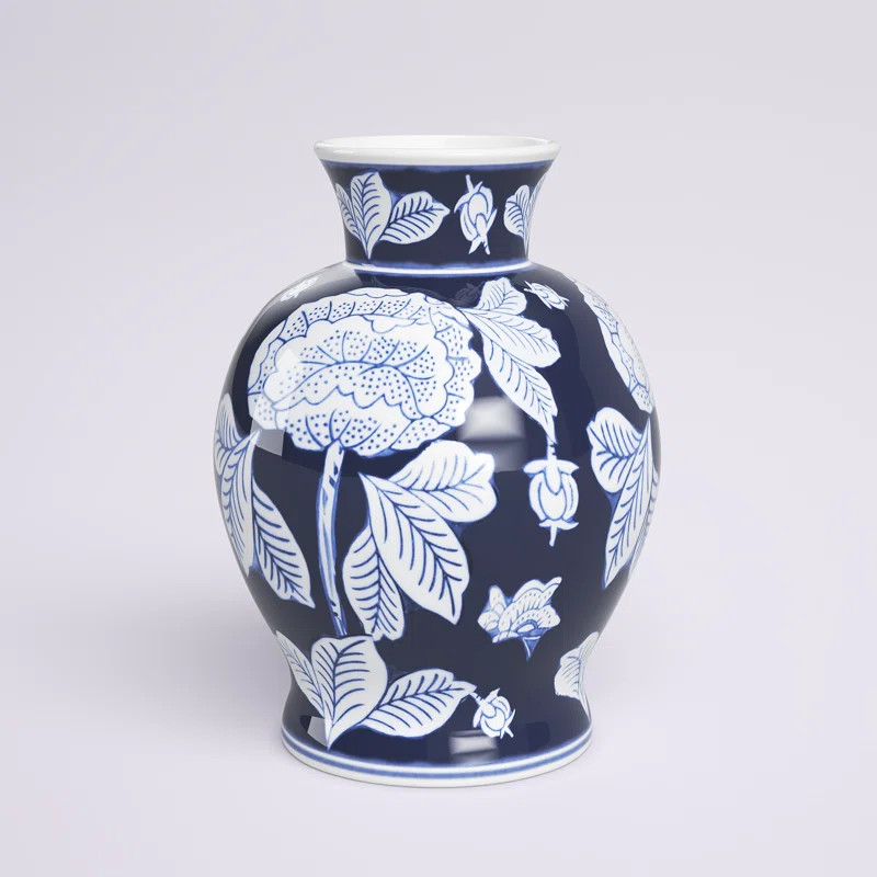 Lark Manor™ Blue and White Ceramic Vase Contemporary 9" Floral Chinoiserie Vase "& Reviews" | W... | Wayfair North America