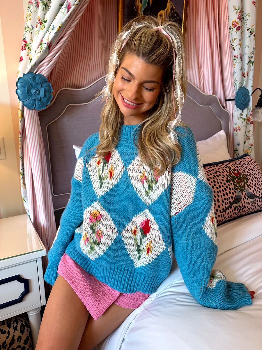Elsa Diamond Sweater - Aquamarine | Ave + Liv Boutique
