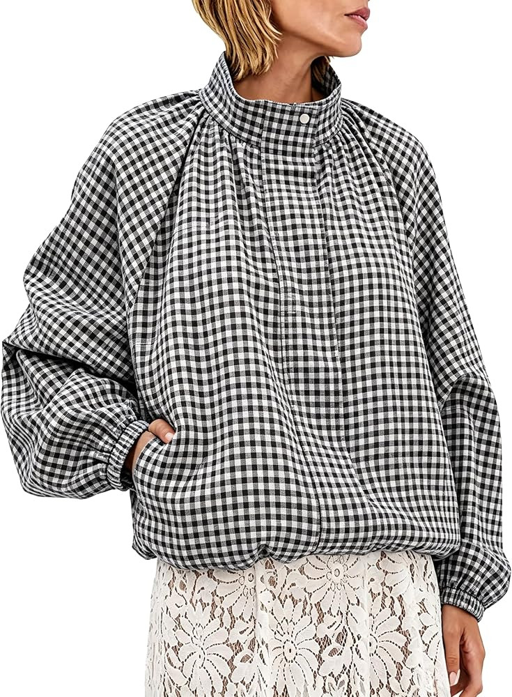 Womens Batwing Bomber Jacket Lightweight Casual Funnel Neck Coat | Amazon (US)