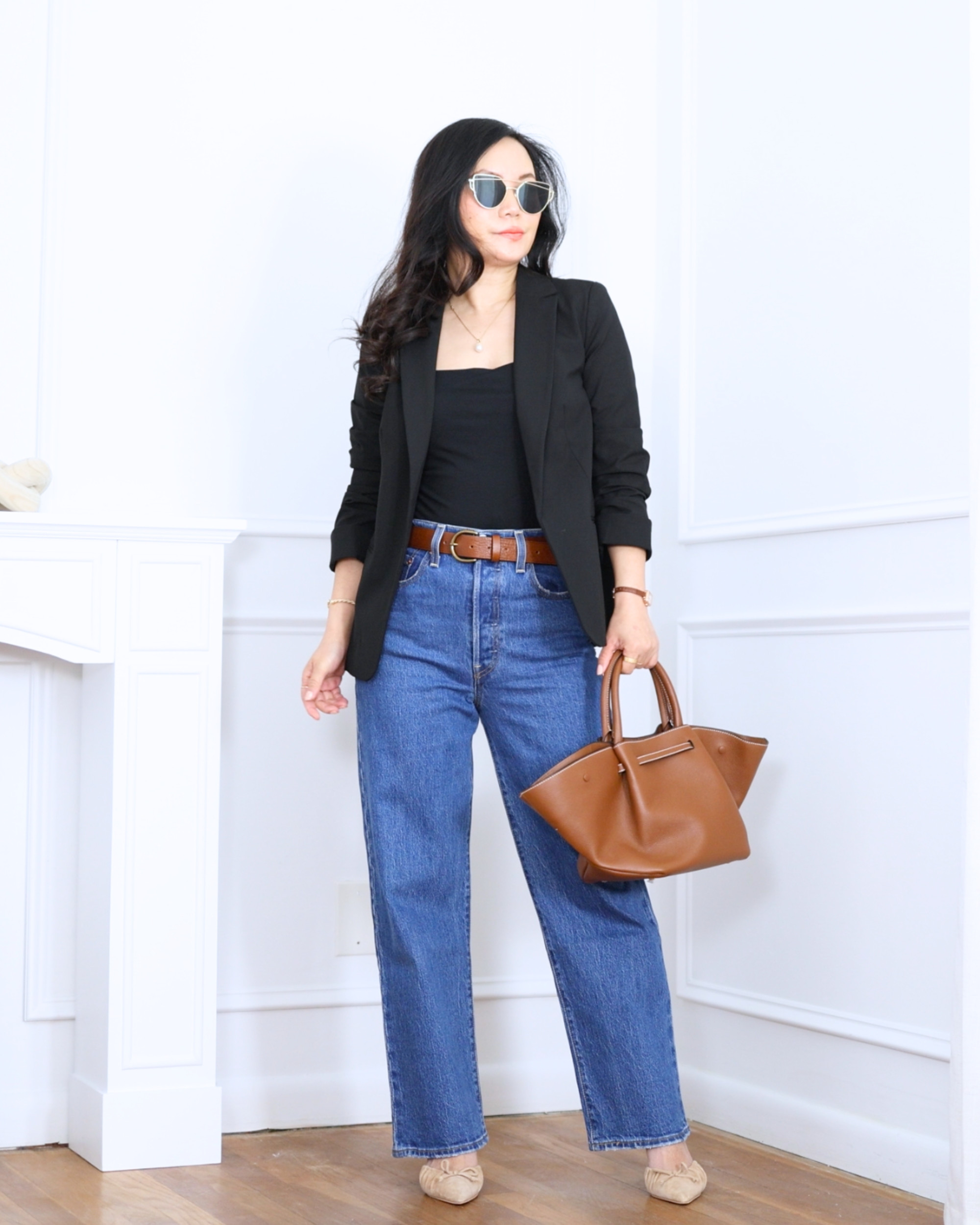 Blazer from BR Factory layered over a linen tank from Quince, paired with Levi’s straight jeans — an easy mix of relaxed and polished that works for just about anywhere. I'm 5'2, wearing size S. 

 #LTKootd #LTKOver40 #LTKPetite