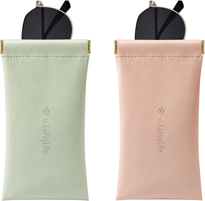 V-LAFUYLIFE Glasses Case Soft 2 Pack - Portable Leather Squeeze Top Eyeglass Case,Soft Sunglasses... | Amazon (US)