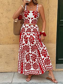 Womens Floral Print Outfit Sleeveless Bohemian Vacation Beach 2 Piece Dress Set Summer Party Maxi... | Amazon (US)