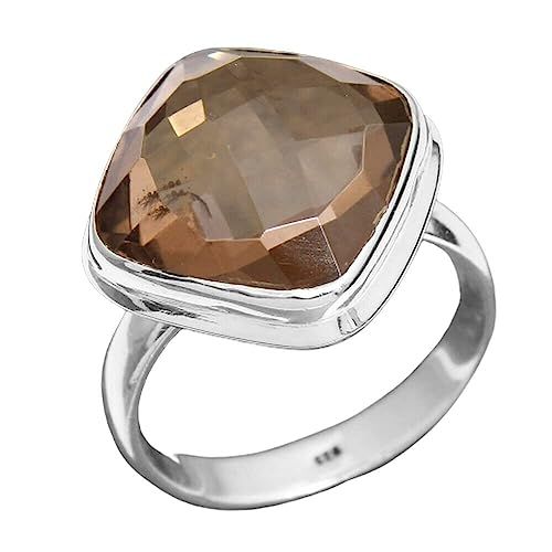 Smokey-Quartz 925 Sterling Silver Rings for Women, Brown Bridesmaid Rings, Square Gemstone Rings,... | Amazon (US)