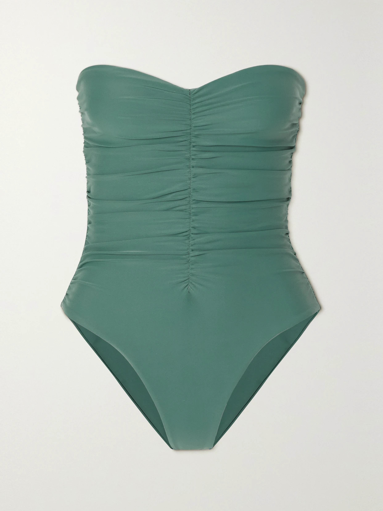 Jade Swim - + Net Sustain Yara Strapless Ruched Swimsuit - Green | NET-A-PORTER (US)