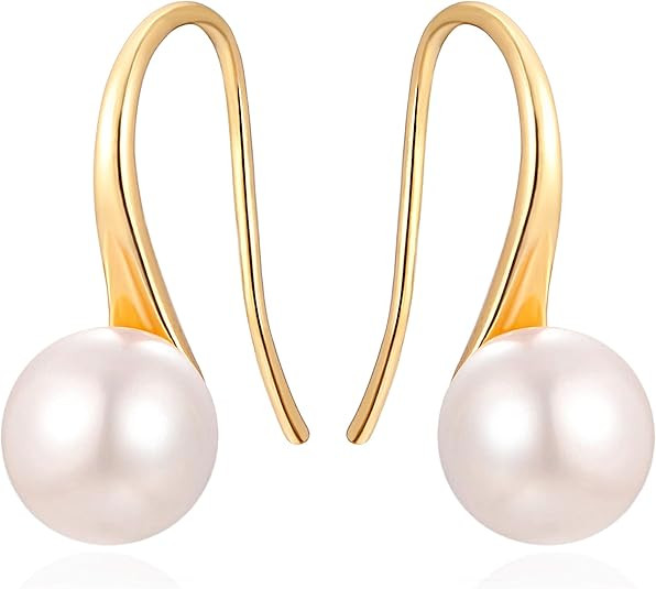925 Sterling Silver Hoop Handpicked AAA+ Quality 7.5-8mm White Freshwater Cultured Pearl Dangle D... | Amazon (US)