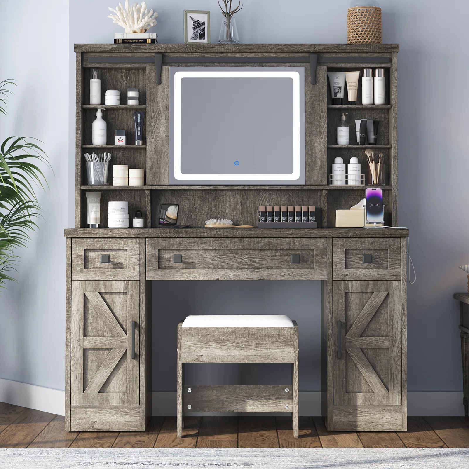 Chimira Farmhouse Makeup Vanity Desk with Sliding Mirror | Wayfair North America