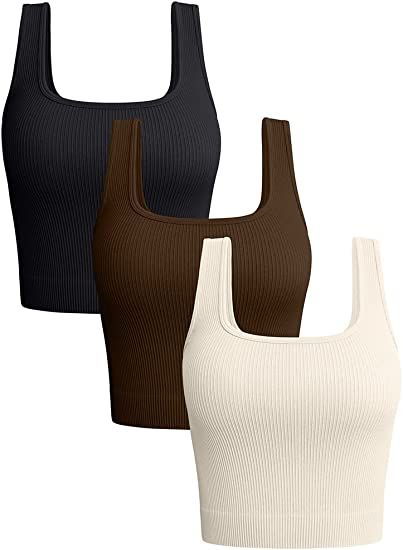 OQQ Women's 3 Piece Tank Tops Ribbed Seamless Workout Exercise Shirts Yoga Crop Tops | Amazon (US)