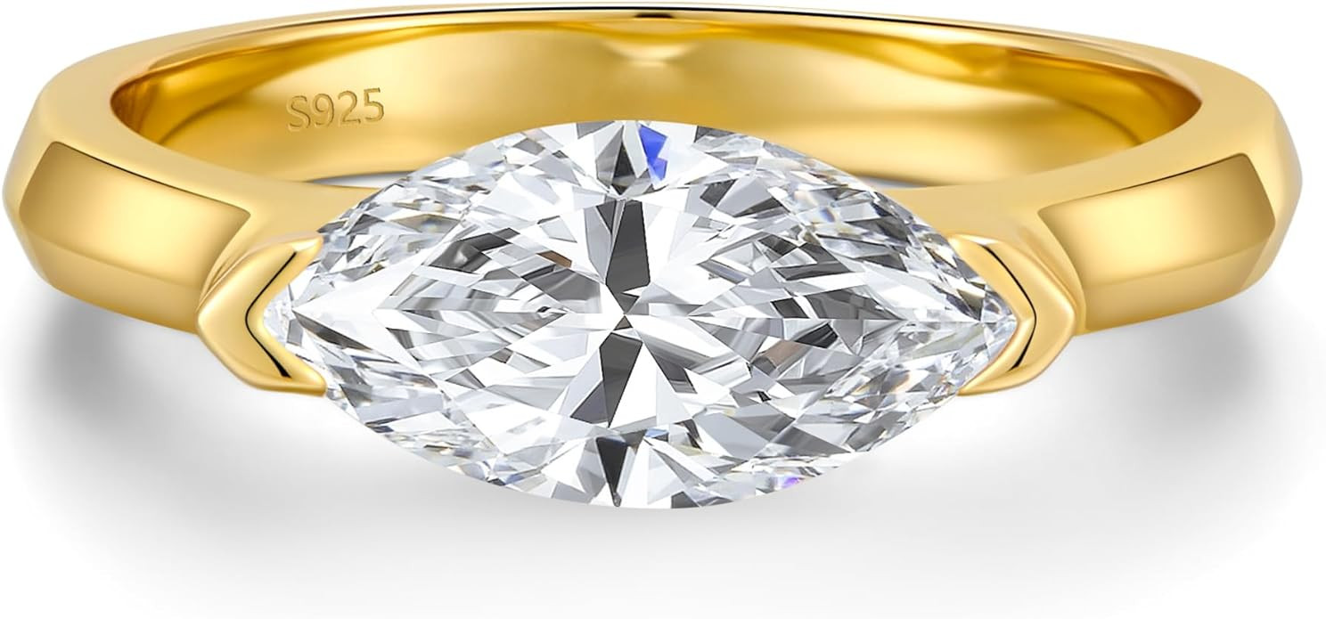 2CT Engagement Ring for Women Marquise Cut 925 Sterling Silver AAAAA Cubic Zirconia CZ Wedding Ba... | Amazon (US)