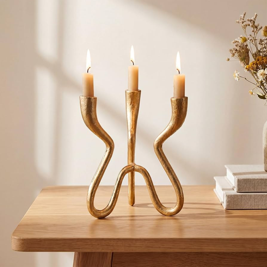Gold Triple Candle Holder Cast Iron Candelabra | Amazon (US)