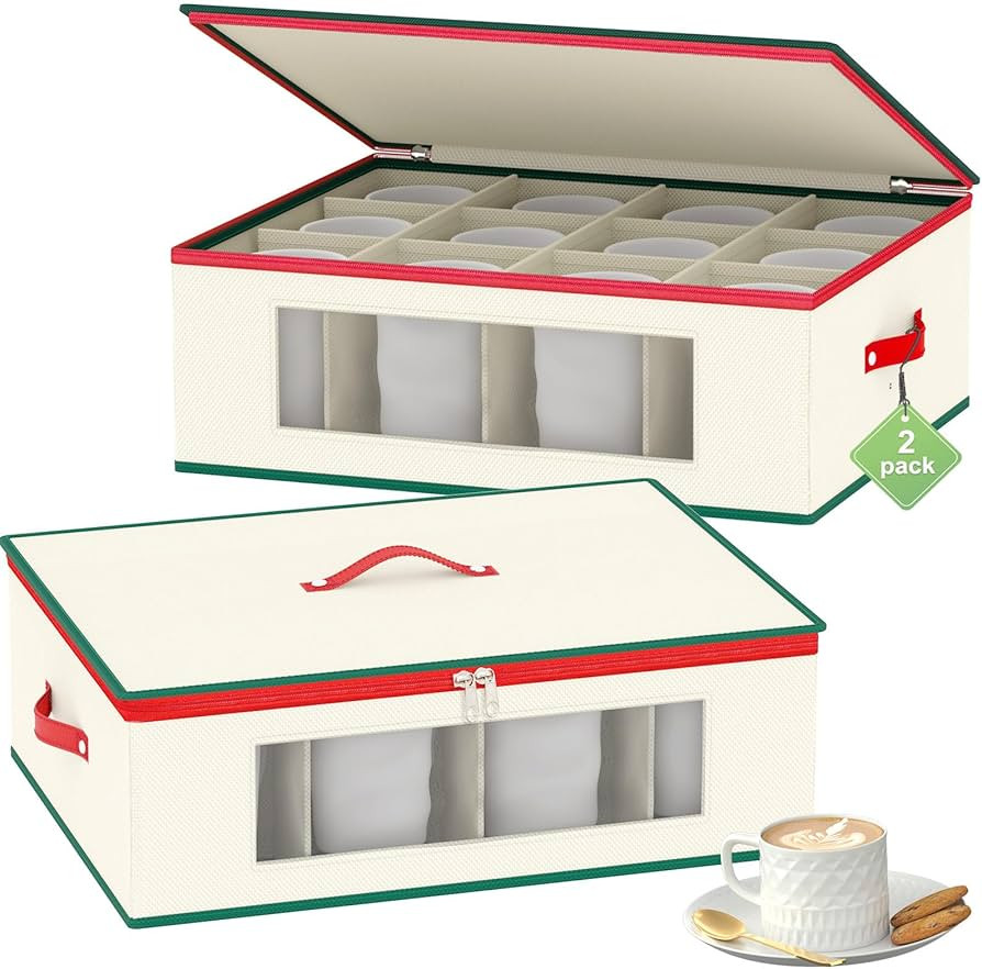 homyfort Mug Storage Box Organizer, China Cup Storage Containers with Dividers, 2 Pack Hard Shell... | Amazon (US)