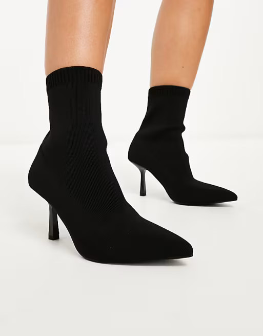 ASOS DESIGN Wide Fit Rosetta kitten heel sock boots in black | ASOS (Global)