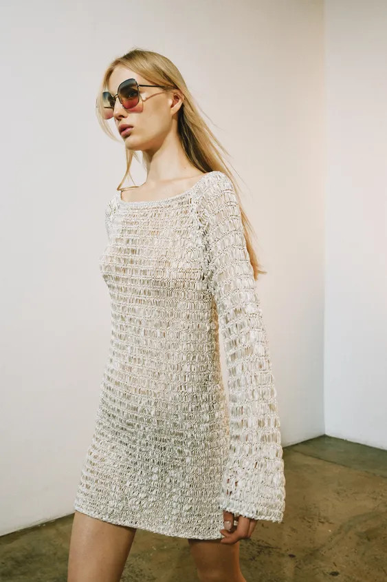 Boat neck long sleeve dress. | Zara US