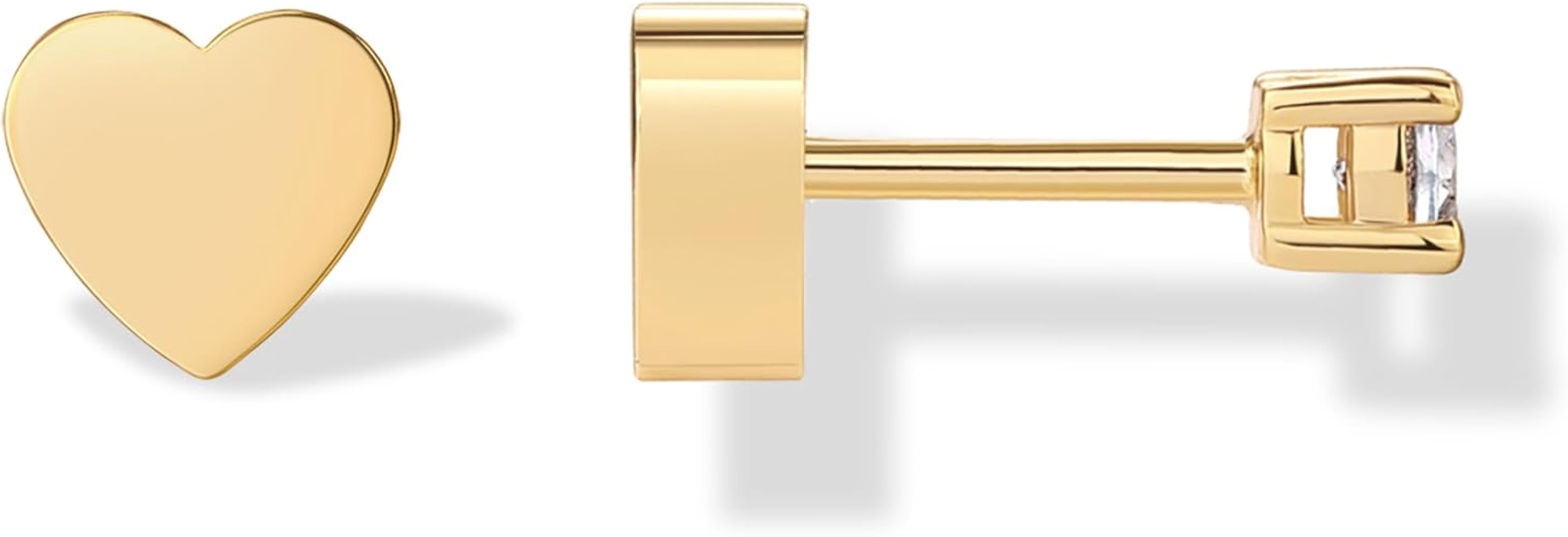 PAVOI 14K Gold Plated Double Sided Star and Heart Flat Back Stud Earrings for Women with Cubic Zi... | Amazon (US)