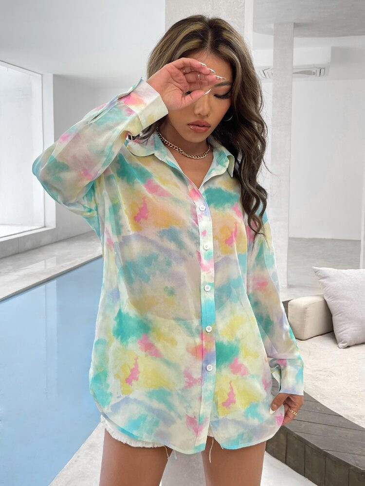 Bluse mit Batik, Knopf vorne | SHEIN