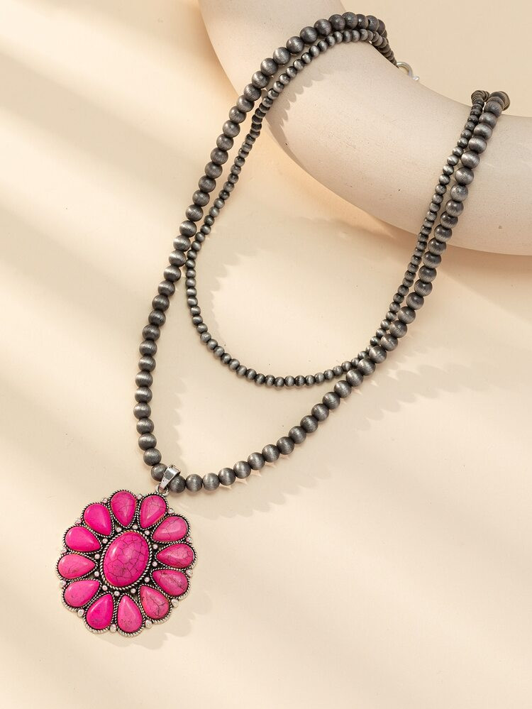 Flower Charm Beaded Necklace | SHEIN