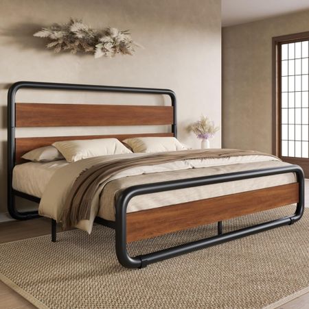 Amazon find SHA CERLIN Queen Size Metal Bed Frame with Wooden Headboard and Footboard, Heavy Duty Oval-Shaped Platform Bed with Under-Bed Storage, Noise Free, No Box Spring Needed, Vintage Walnut

#LTKHome