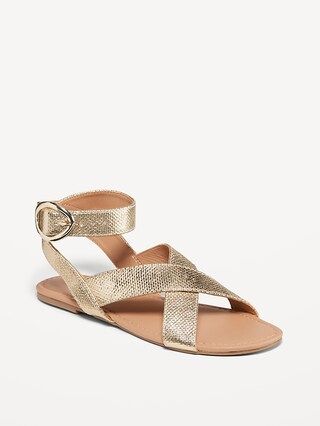 Faux-Leather Cross-Strap Buckle Sandals | Old Navy (US)