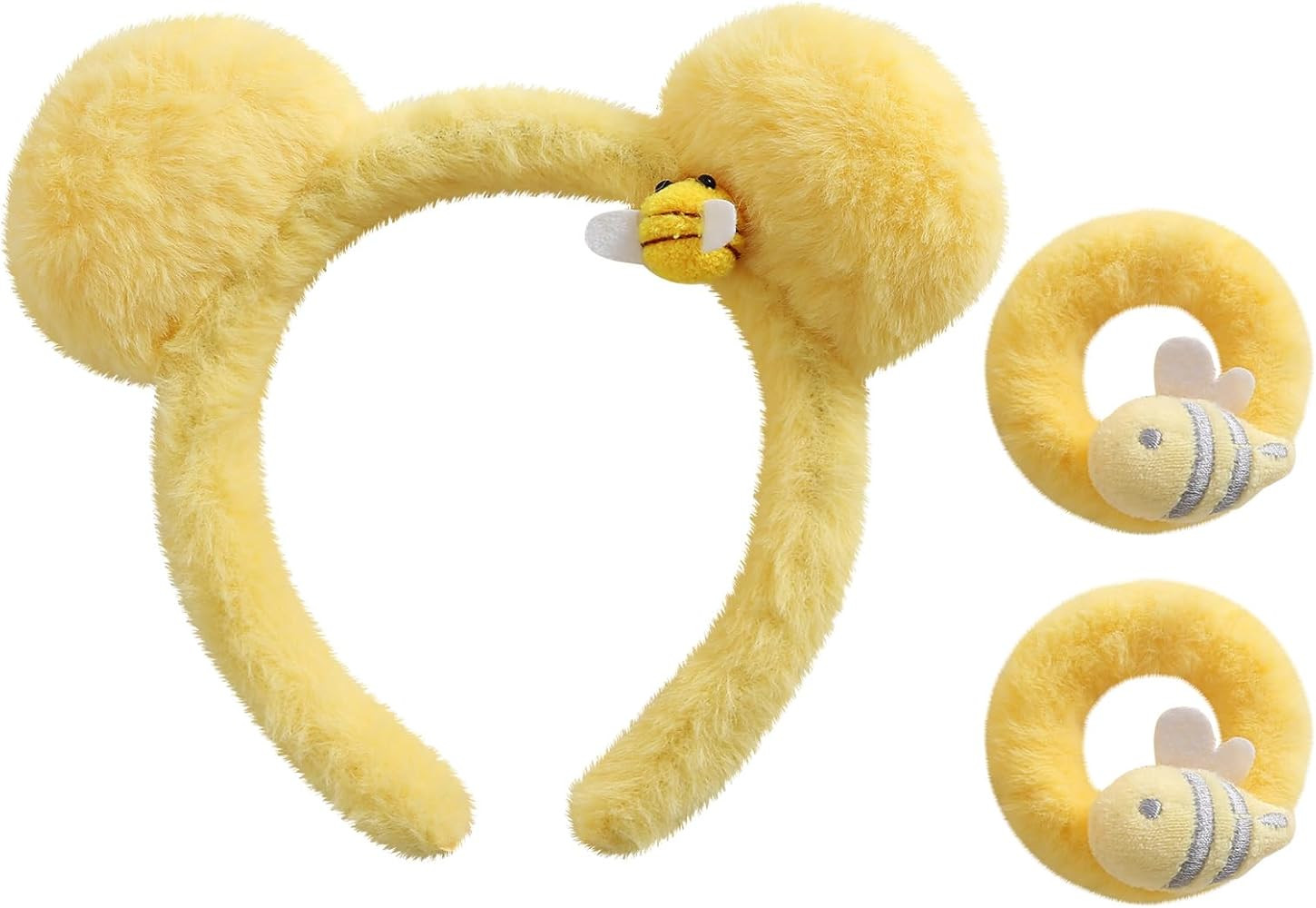 Fancheer Bear Ears Headband with 2PC Hair Ties Yellow Plush Bee Women Costume Hair Accessories | Amazon (US)