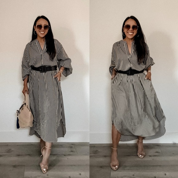 Black/White Striped Pocketed Belted Dress (XS, S) | Poshmark