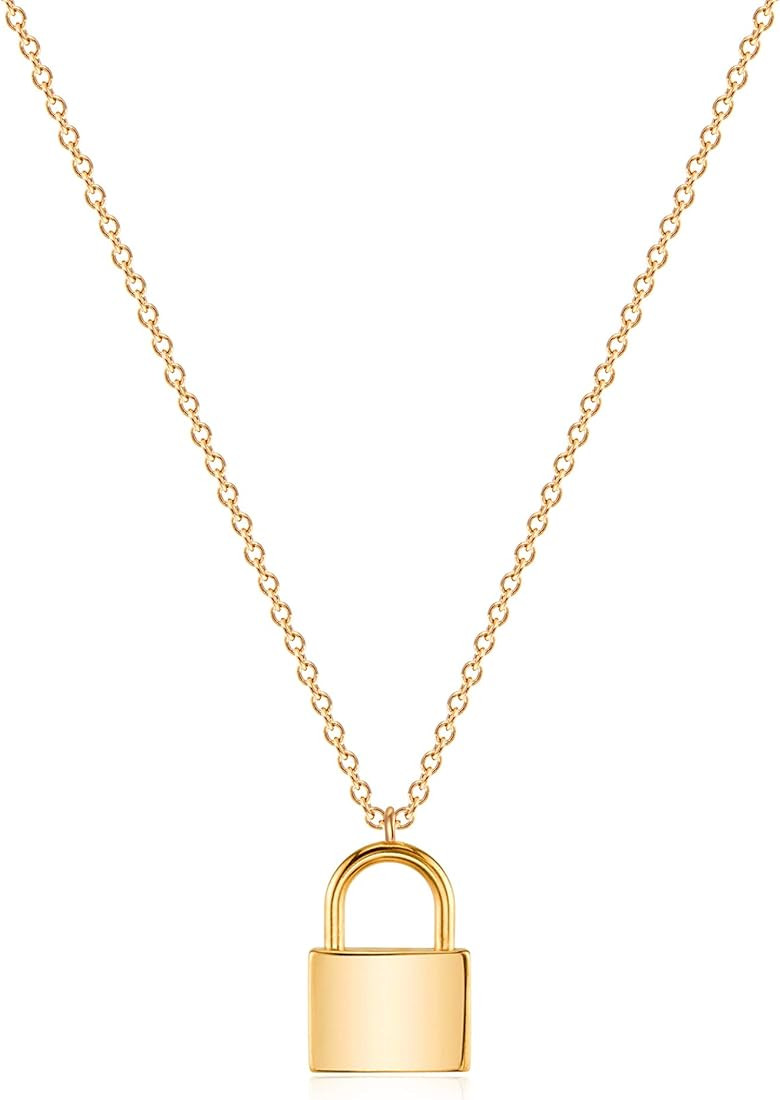 VACRONA Dainty Gold Lock Initial Necklace 18K Gold Plated Initial Padlock Layered Lock Necklace P... | Amazon (US)