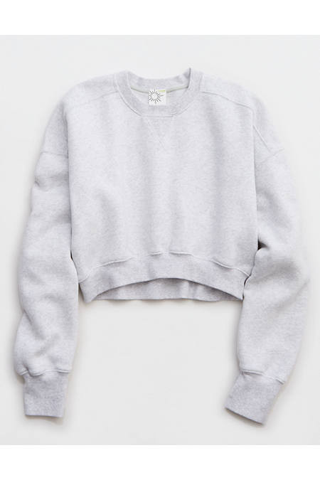 OFFLINE By Aerie Cloud Fleece Cropped Crewneck Sweatshirt Women's Light Heather Gray XXS | Aerie