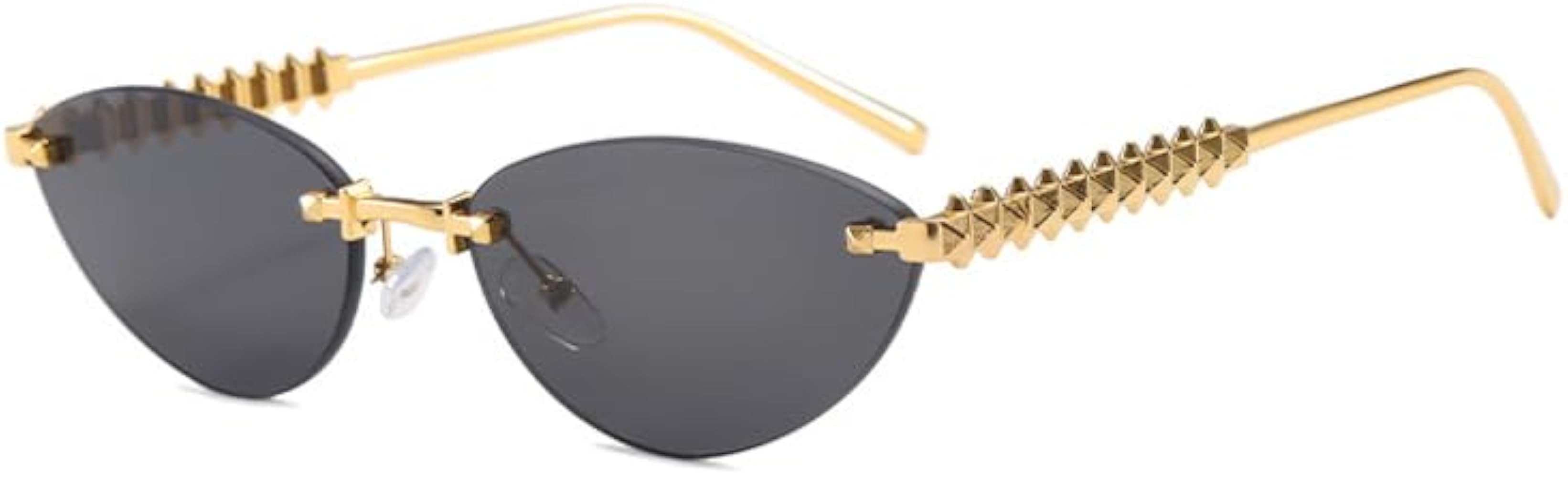 bullabulling Trendy Rimless Cat Eye Metal Sunglasses Vintage Small Oval Eyewear UV400 Protection ... | Amazon (US)