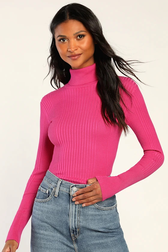Chic Observations Hot Pink Ribbed Turtleneck Sweater Top | Lulus (US)