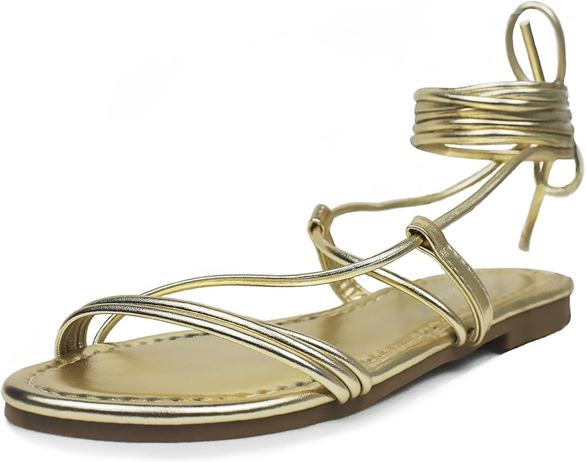 Women's Lace up Strappy Flat Sandals Open Toe Tie up Gladiator Dressy Sandals | Amazon (US)