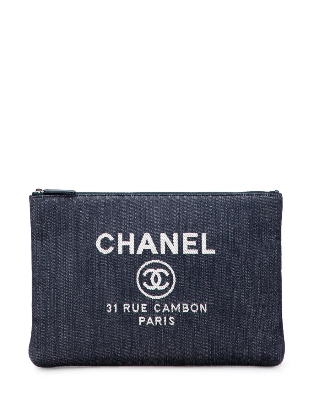 CHANEL Pre-Owned 2015-2016 Large Denim Deauville O Case clutch bag - Blue | Farfetch Global
