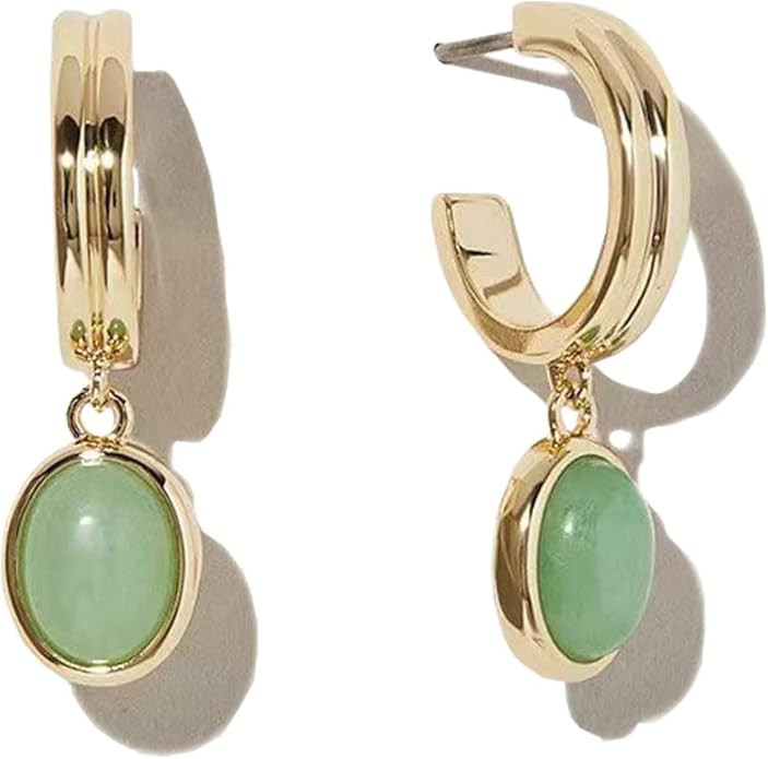 DISTANT DRUMS Simple Natural Green Aventurine Stone Jewelry Set for Women,Hoop Earrings,Bracelet,... | Amazon (US)