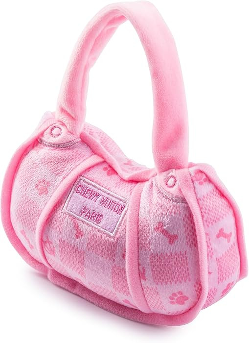 Haute Diggity Dog Pink Checker Chewy Vuiton Handbag, Plush Designer Dog Toys with Interactive Squ... | Amazon (US)