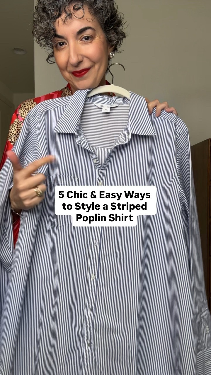A blue striped poplin shirt is truly chic classic and here are 5 ways to style it for spring. 
.
Definitely size up in this shirt if you’re going over an oversized look. It runs very true to size. I’m in a XXL because I wanted a very oversized look. It’s 100% cotton!
.
Other sizes:
White jeans: 6
Red pants: 4 
Blue Jeans: 4 
Blue Blazer: large 
Brown Pants: Small Tall 
Black Dress: Smalll

#LTKSaleAlert
