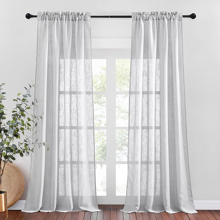 NICETOWN Sliver Grey Modern Sheer Curtains 95 inches Long, Rod Pocket Extra Long Semi Sheer Priva... | Amazon (US)