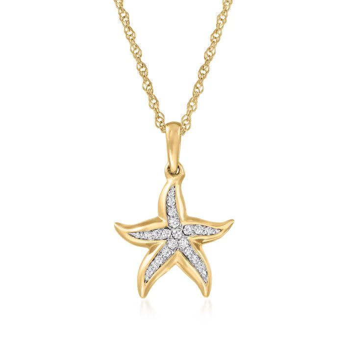 .10 ct. t.w. Diamond Starfish Pendant Necklace in 18kt Gold Over Sterling | Ross-Simons